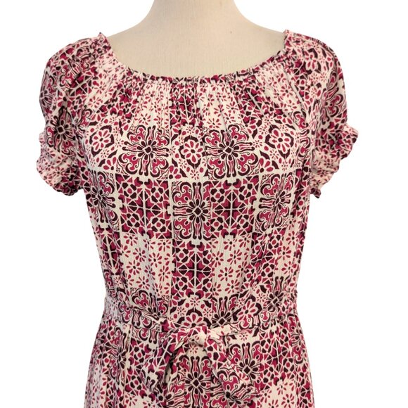 Ann Taylor Loft Womens Size M Maroon Pink Geometric Tile On/Off Shoulder Dress - Picture 5 of 10
